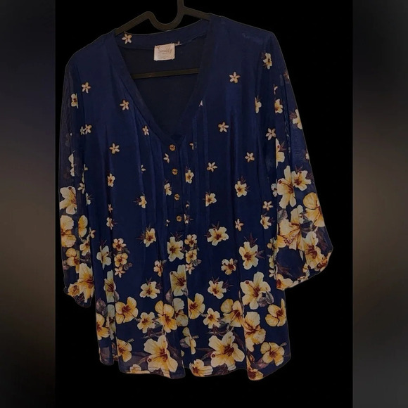 Vintage style blue  floral blouse Sz M - Picture 2 of 11